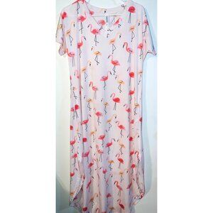 Tickled Teal Flamingo Print Womens Small Pink & Orange Casual Maxi Nightgown